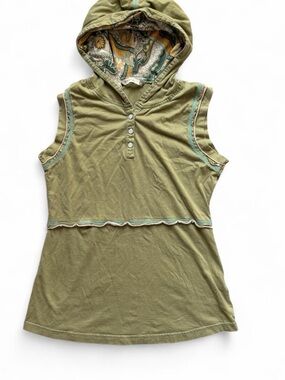 Y2K SEPIA Boho Paisley Hooded Top Green Festival Cottagecore Large
